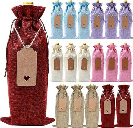18 Pcs Burlap Gift Bags Bottle Bags for Gifts Drawstring Reusable Xmas  Bottle Covers for Wedding Birthday Holiday Party Home Storage Table Decor