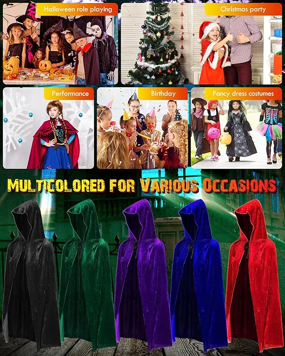 10 Pack Halloween Cloak with Hooded for Kids Flannel Black Capes