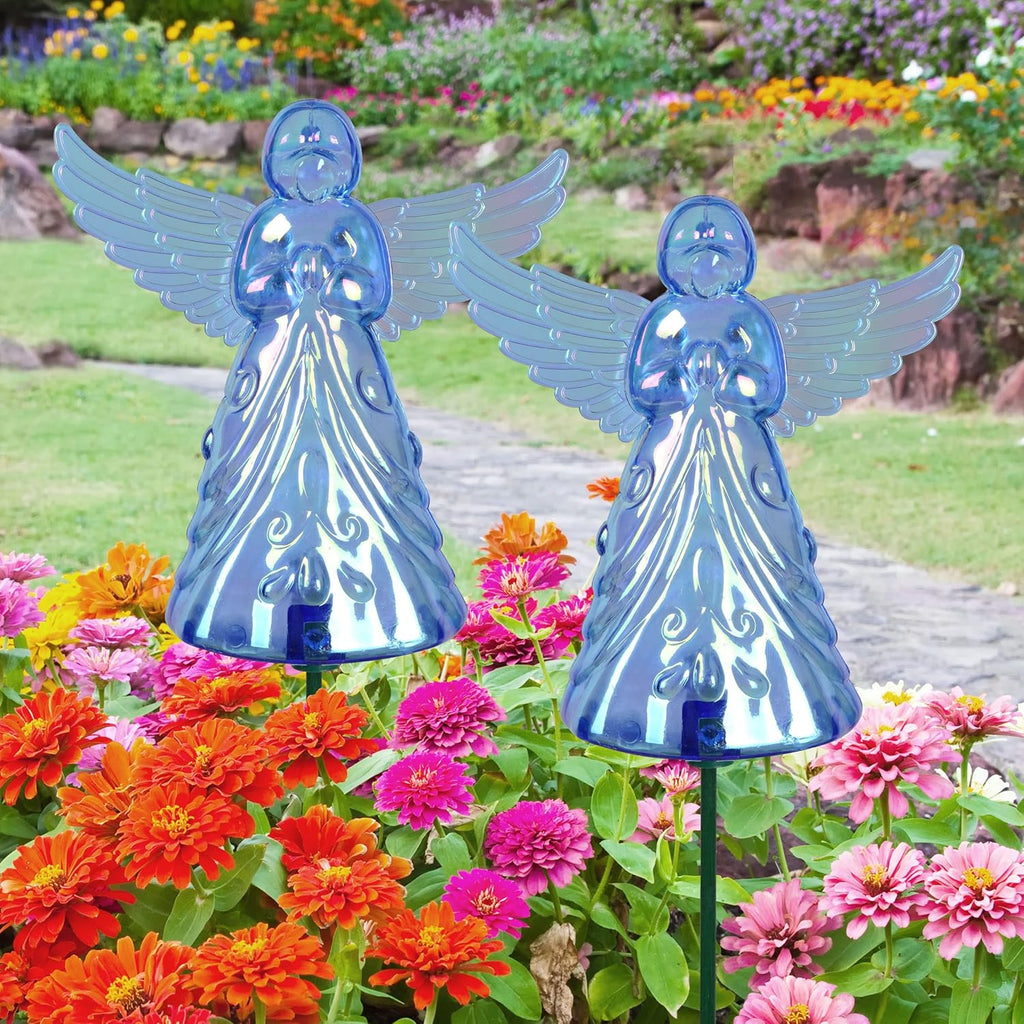 Exhart Windy Wings Angel Garden Stakes SET of 2, Blue, Plastic/Metal, 4.5"x2"x30"H