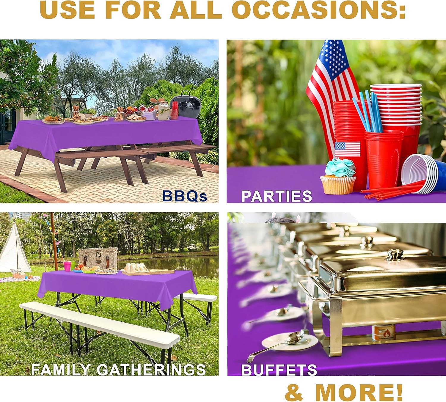 12 Pack 108" X 54" Premium Disposable Plastic Tablecloth for 8ft Long Rectangle Tables, Waterproof Covers for Indoor or Outdoor Events & Parties