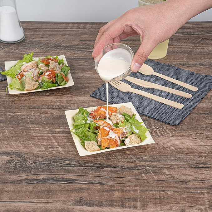 Restaurantware - Taipei 5.1 x 5.1 Inch Square Serving Plates, 200 Disposable Party Plates - Sustainable, Greaseproof, Poplar Wood Plates, Heavy-Duty, For Parties, Weddings, Camping, Picnics, And More
