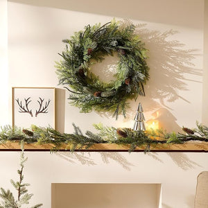 Decorbyhannah Christmas Wreath, 24 inch Prelit Real Touch Norfolk Pine Christmas Wreath for Front Door, Artificial Cypress Christmas Wreath with Lights