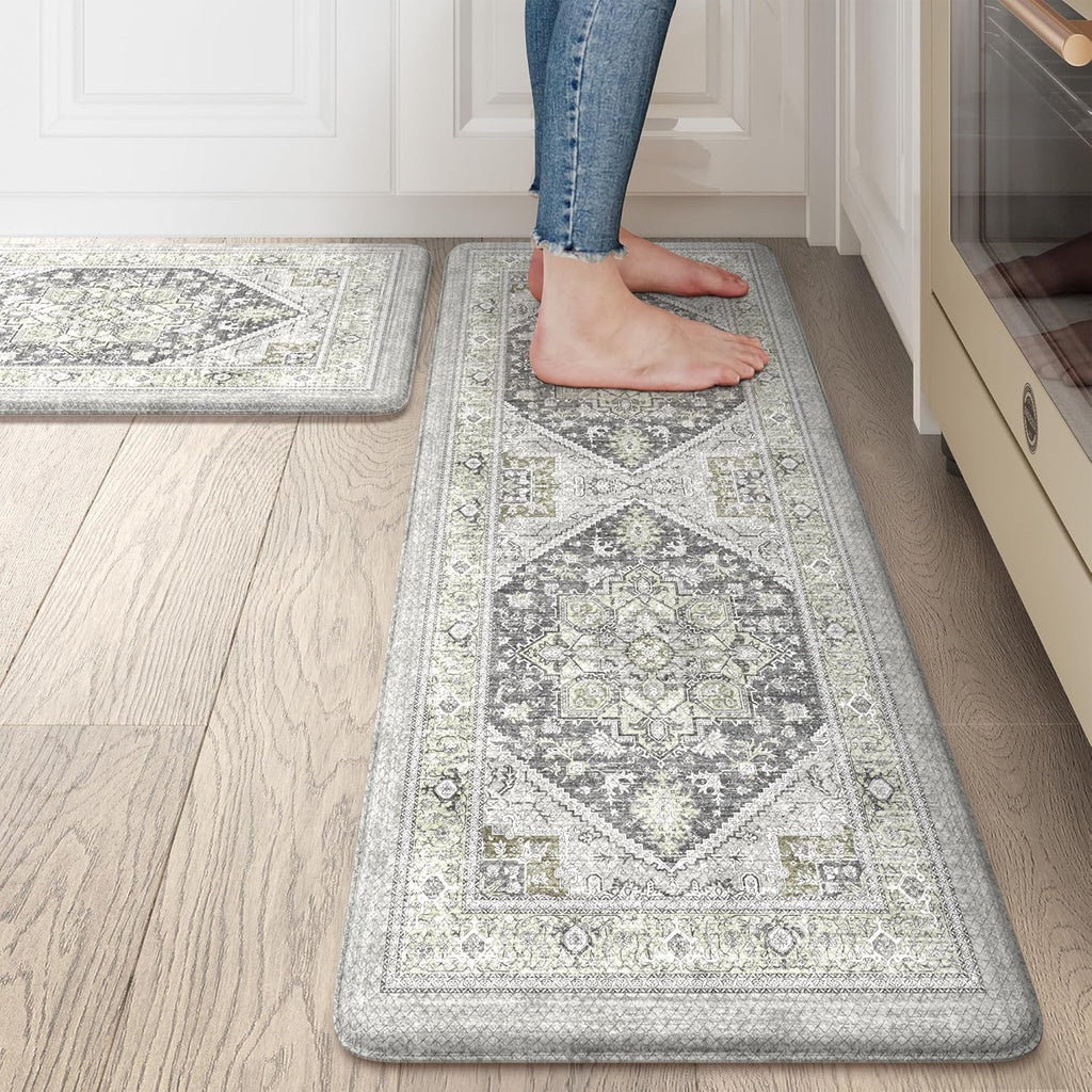 Anti Fatigue Mats for Kitchen Floor Sets of 2,Memory Foam Cushioned Kitchen Mats for Floor,Non Slip Waterproof Ergonomic Boho Kitchen Mat for Sink,Laundry,Home,Office(17''x29''+17''x47'')