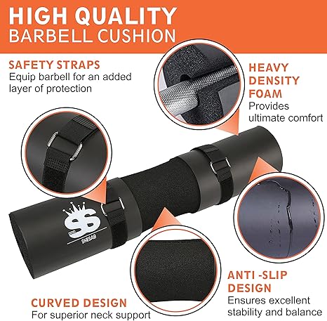 Barbell Squat Pad with two Lifting straps - Neck & Shoulder Protective Pad - Perfect for Lunges, Hip Thrusts & Squats Workout - Foam Sponge Pad - Great for Weightlifting Cushion for Men & Women