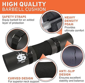 Barbell Squat Pad with two Lifting straps - Neck & Shoulder Protective Pad - Perfect for Lunges, Hip Thrusts & Squats Workout - Foam Sponge Pad - Great for Weightlifting Cushion for Men & Women