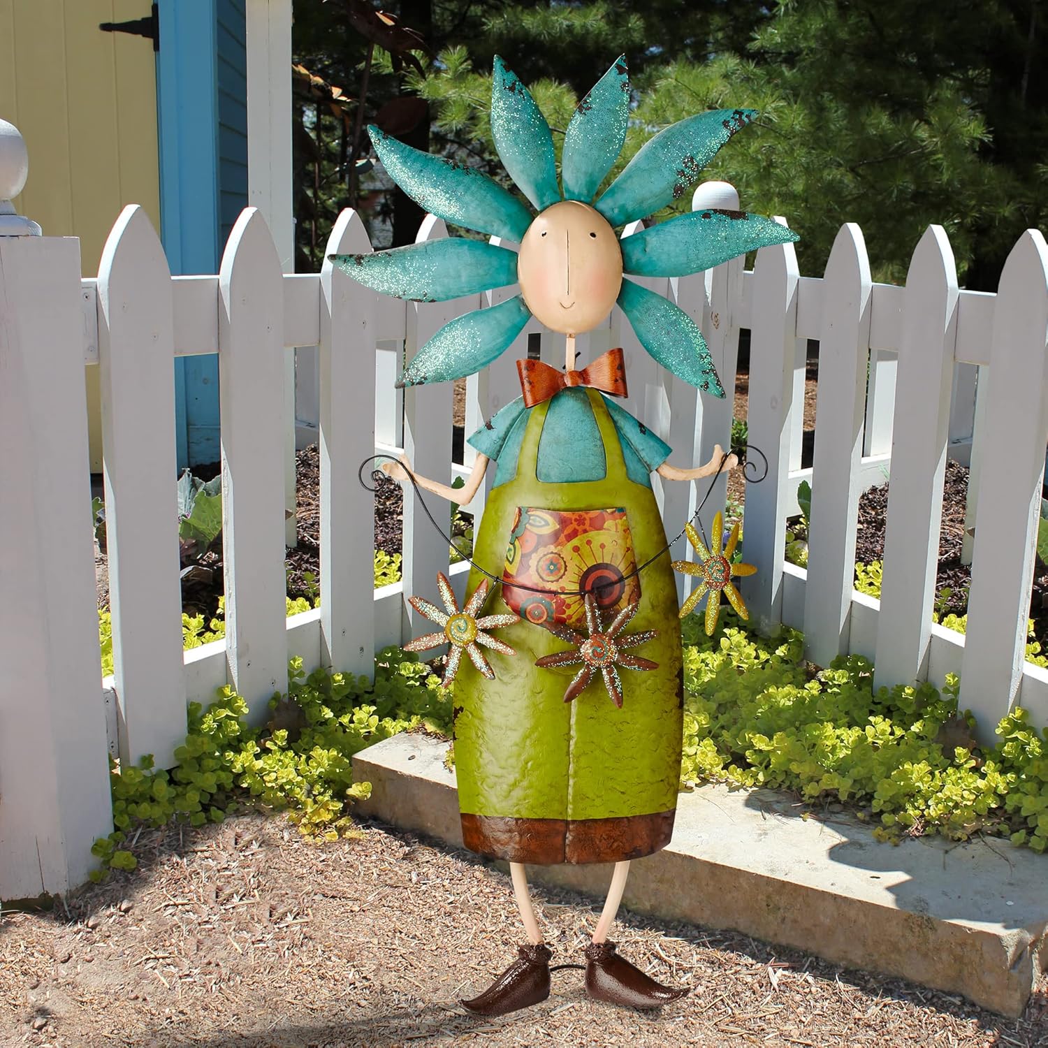 Flower Children Metal Garden Statue: Blue Boy