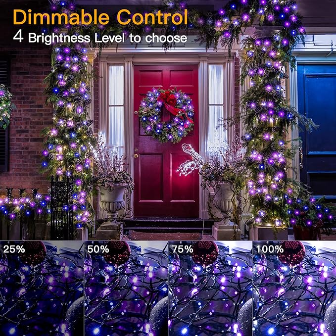 Lights 500Led 164FT, Remote Plug in Blue & Purple Christmas Tree Lights with Timer and 8 Modes