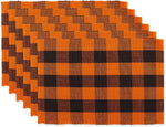 DII Orange & Black Buffalo Check Ribbed Placemat SET/6, 100% Cotton, 13x19inch