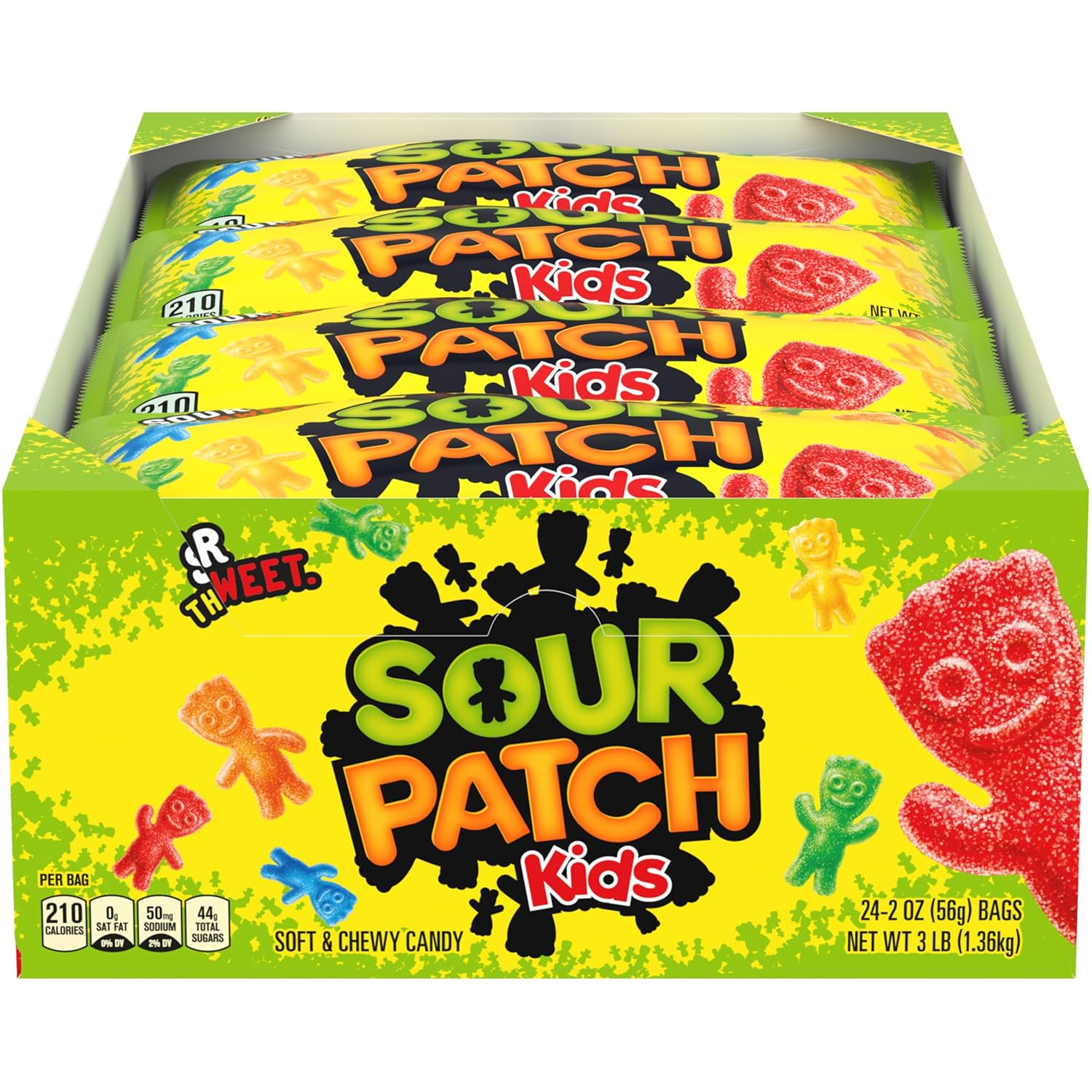 SOUR PATCH KIDS Soft & Chewy Candy, Bulk Christmas Candy Stocking Stuffers, 24 - 2 oz Bags  (Best By: 10-25-25)