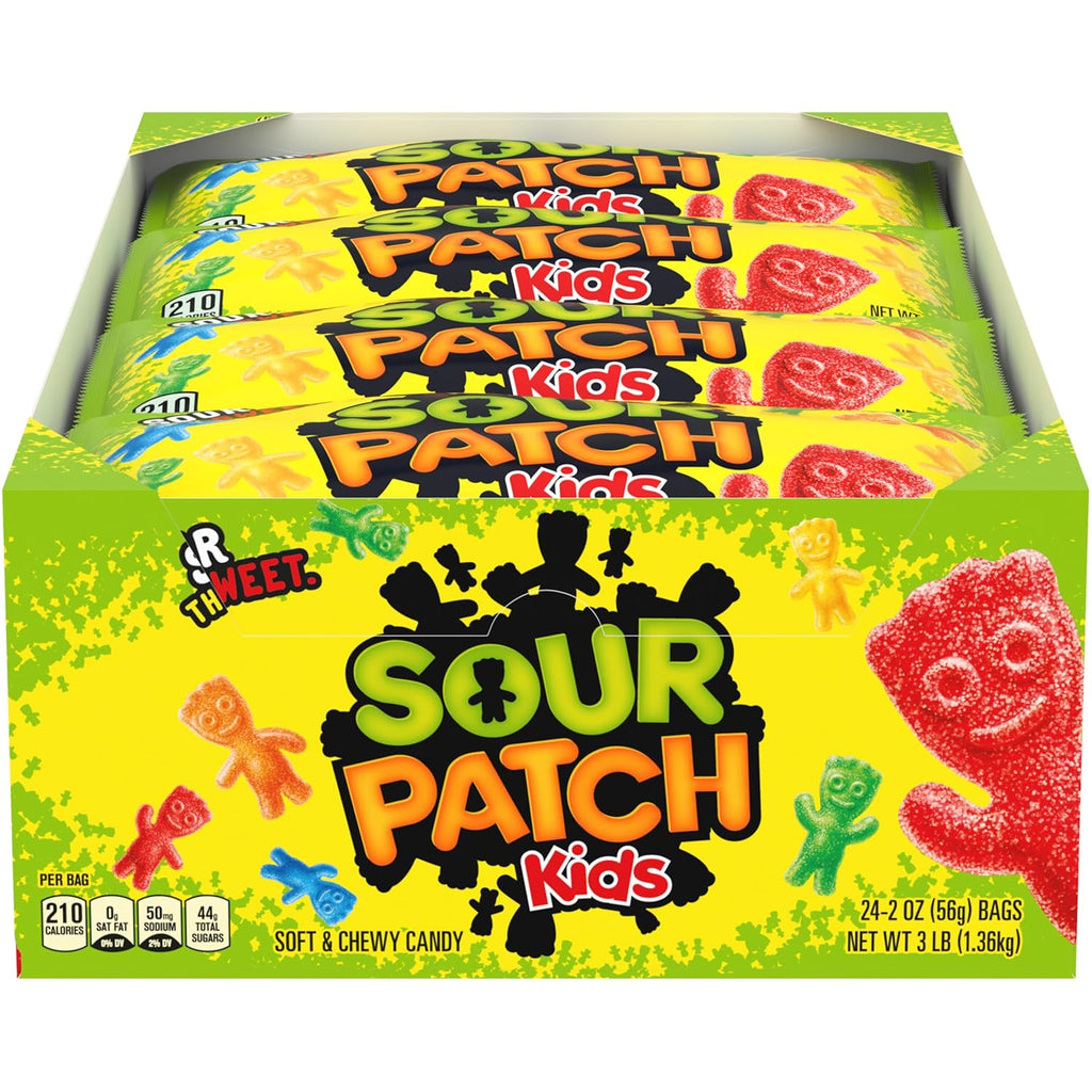 SOUR PATCH KIDS Soft & Chewy Candy, Bulk Christmas Candy Stocking Stuffers, 24 - 2 oz Bags  (Best By: 10-25-25)