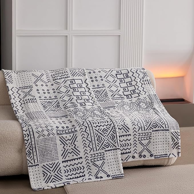 Home Super Soft Christmas Twin Blanket 60x80 Inches, Premium Lightweight Silky Fleece Face Fabric with Fluffy Fuzzy Sherpa Reverse Bed Blanket for All Season, 60"x80", Symbol Light Grey
