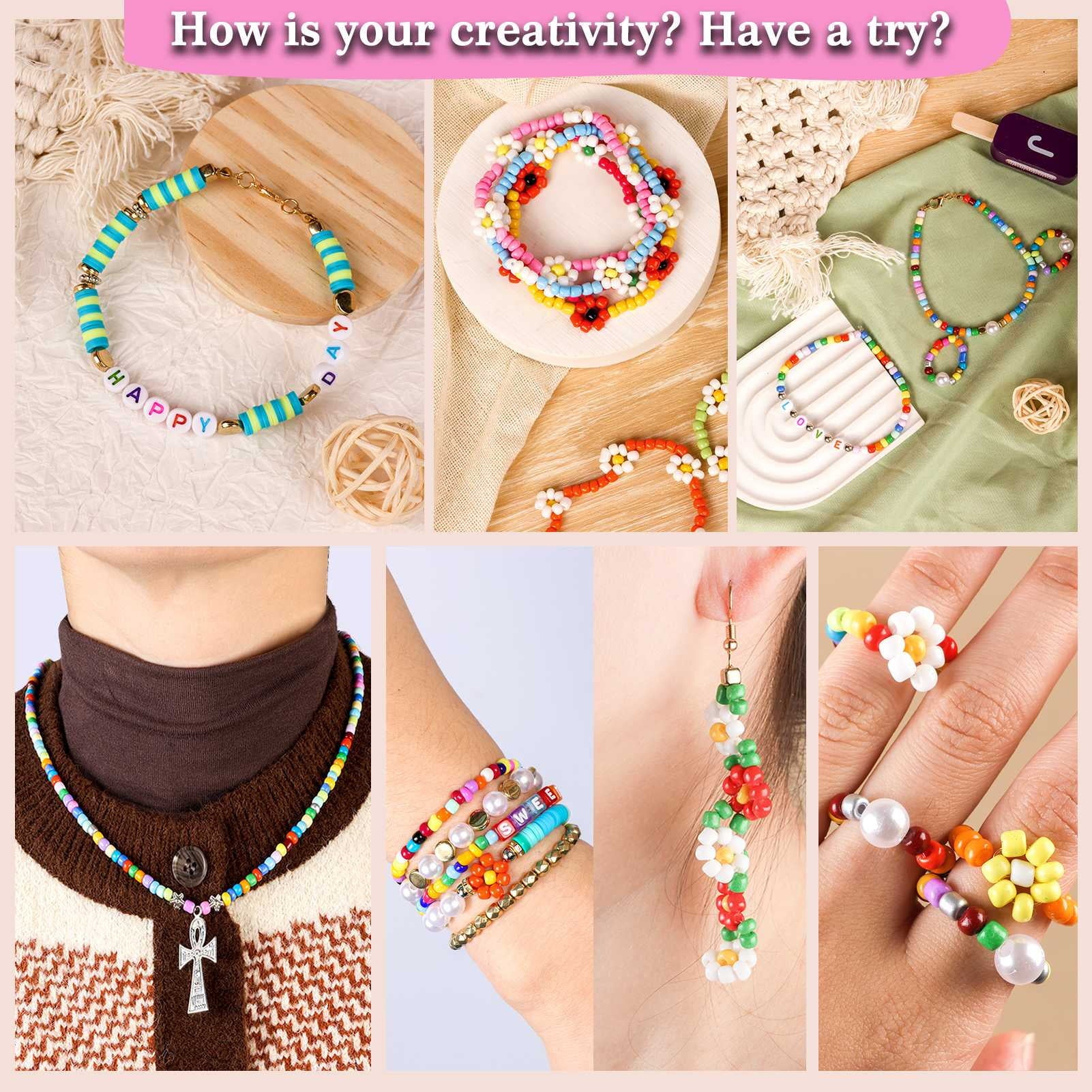 Bracelet Making Kit - 10800+Pcs Polymer Clay&Glass Seed Beads and Letter&Bracelet Beads for Friendship Jewelry Making for Teen Girl Gifts