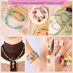 Bracelet Making Kit - 10800+Pcs Polymer Clay&Glass Seed Beads and Letter&Bracelet Beads for Friendship Jewelry Making for Teen Girl Gifts