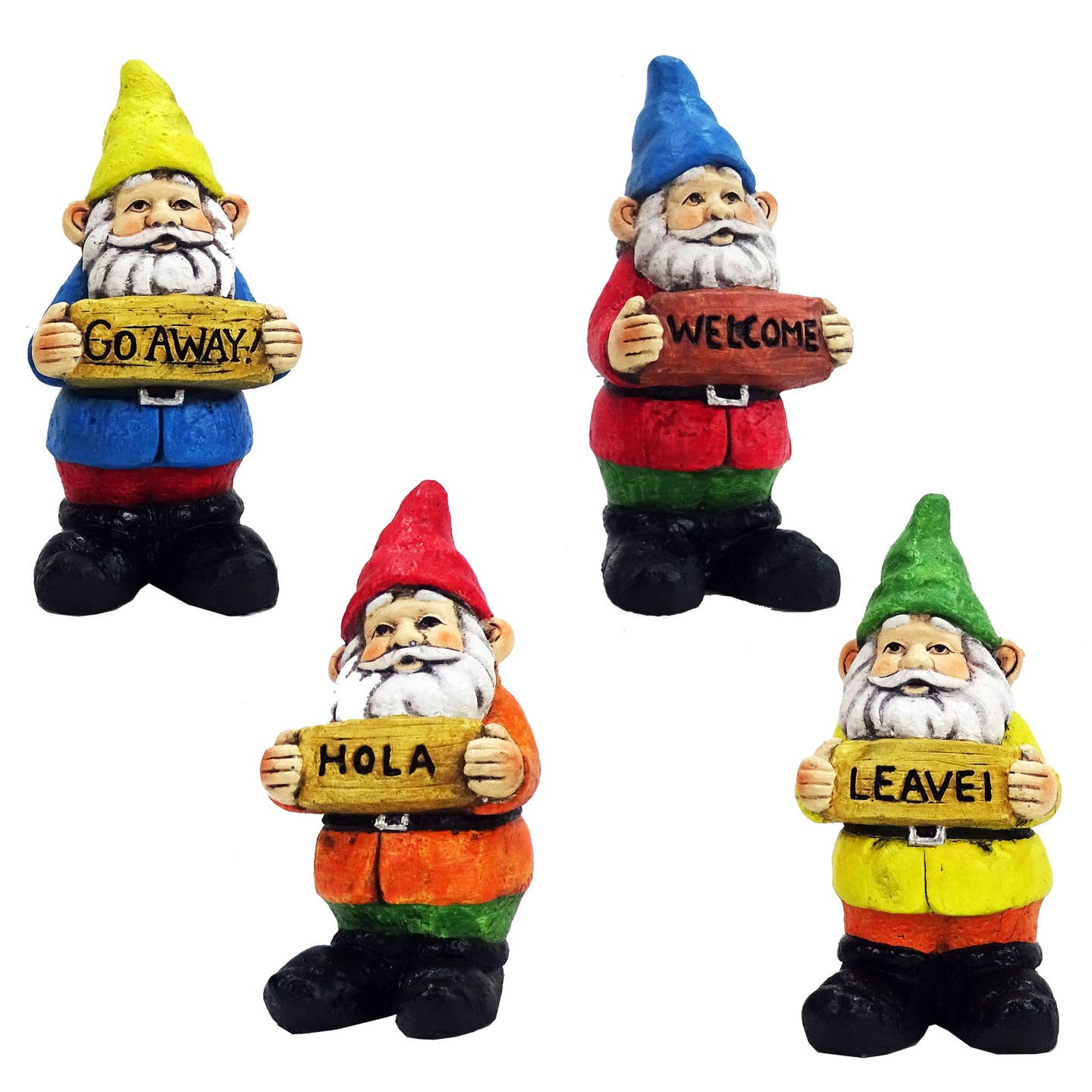Colorful Gnome Statue with Signage