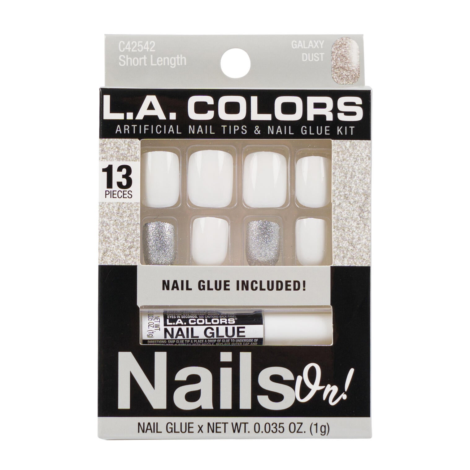 LA Colors 13ct Nails W/ Glue- Galaxy Dust