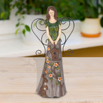 Floral Woodland Angel Holding Birdhouse Statuary