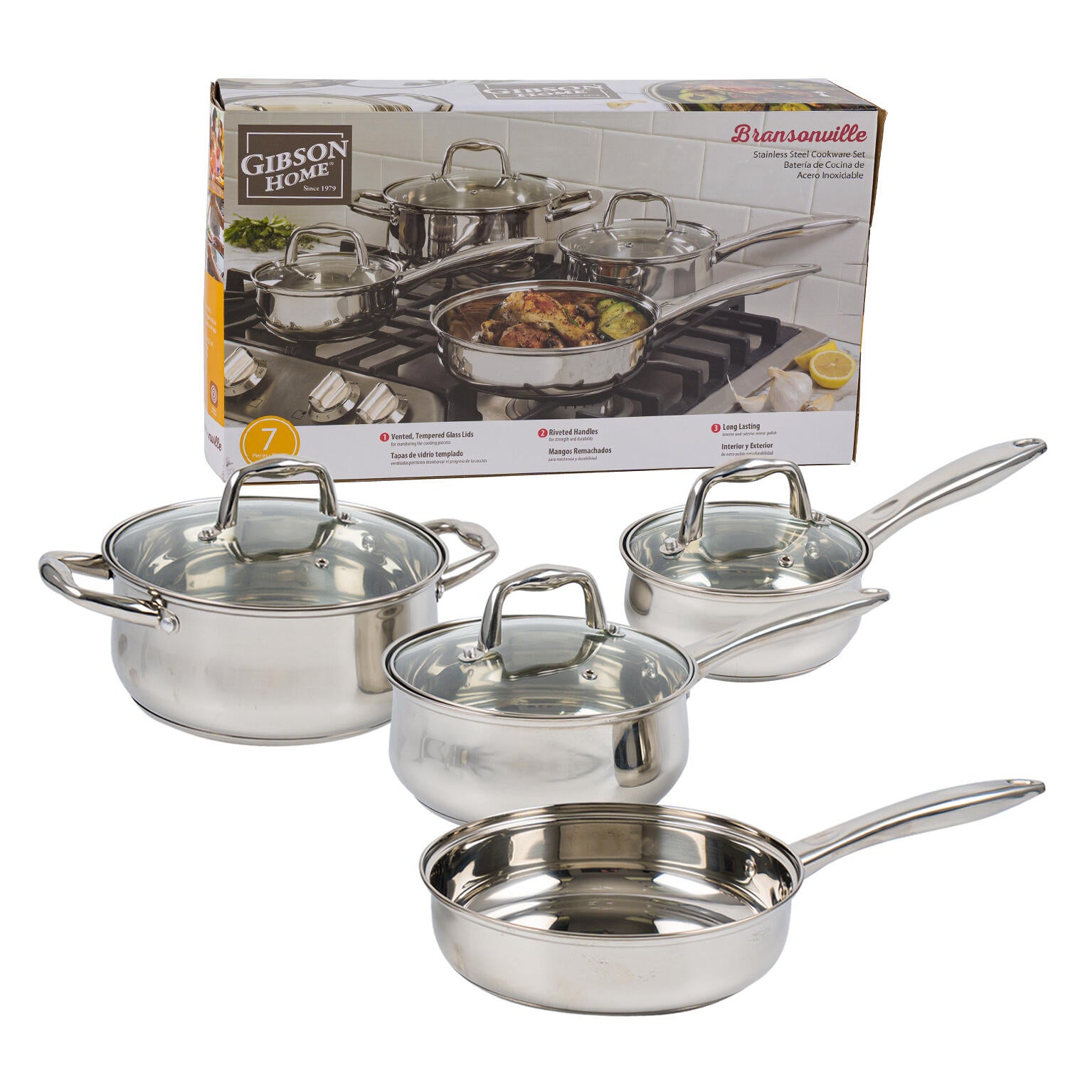 Gibson 7pc Stainless Steel Bellys Cookware Set