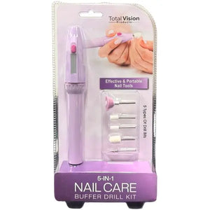 Total Vision - 5n1 Nail Care Buffer Drill Kit - Colors May Vary - Includes 5 Nail Care Tips
