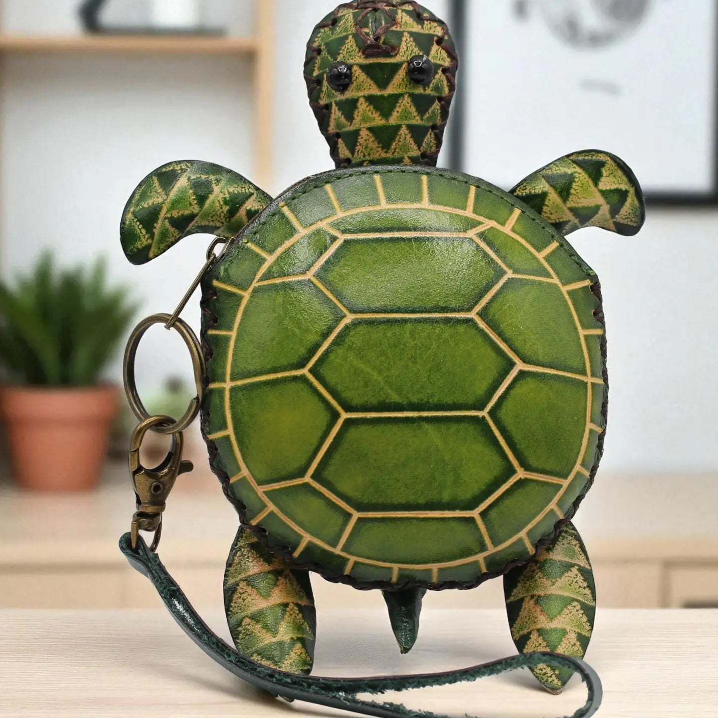 Leather Green Sea Turtle Wristlet Coin Purse Wallet