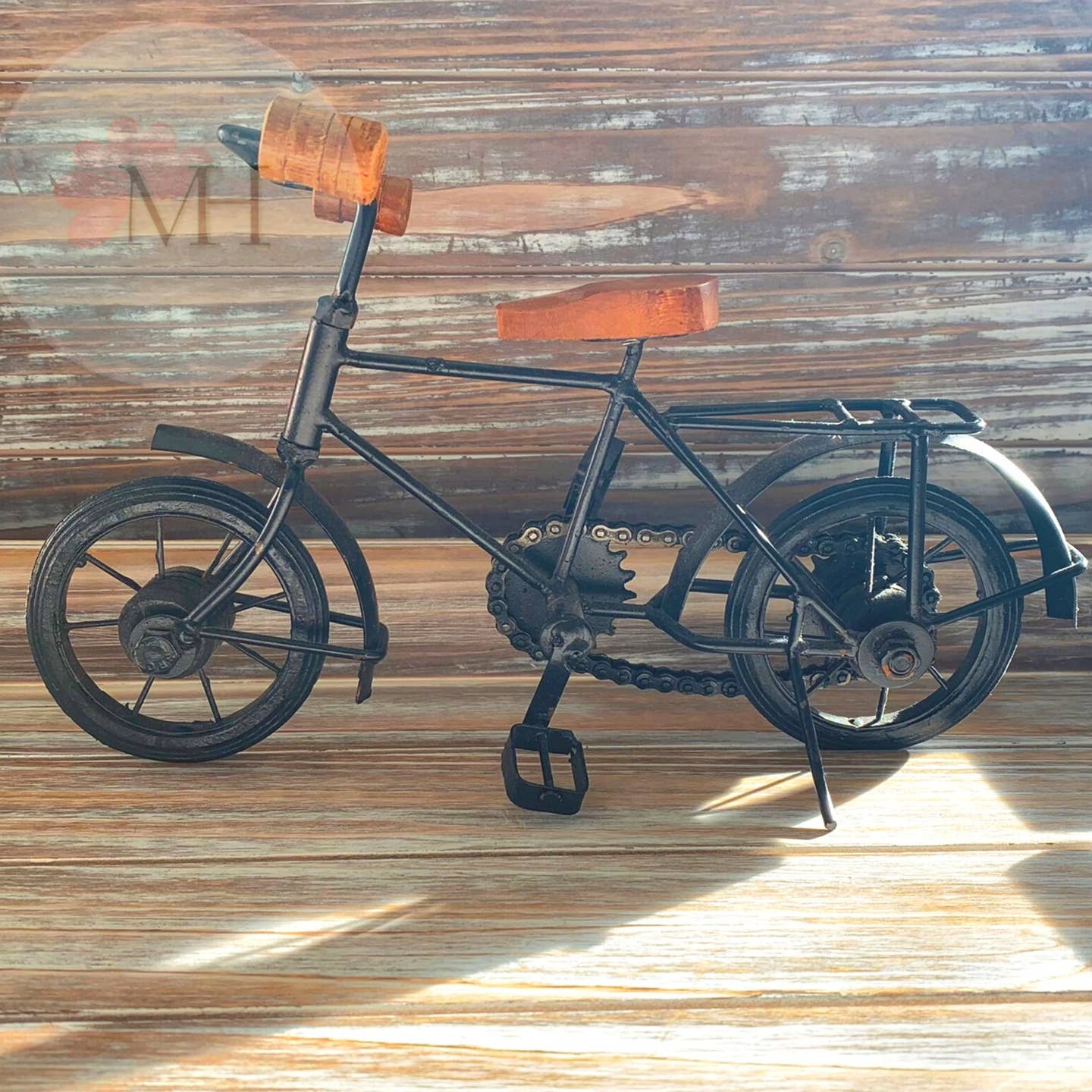 Wooden Iron Bicycle Centerpiece - Rustic Vintage Style