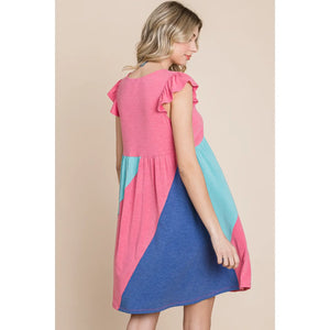 Plus Size Color Block Dress-Pink