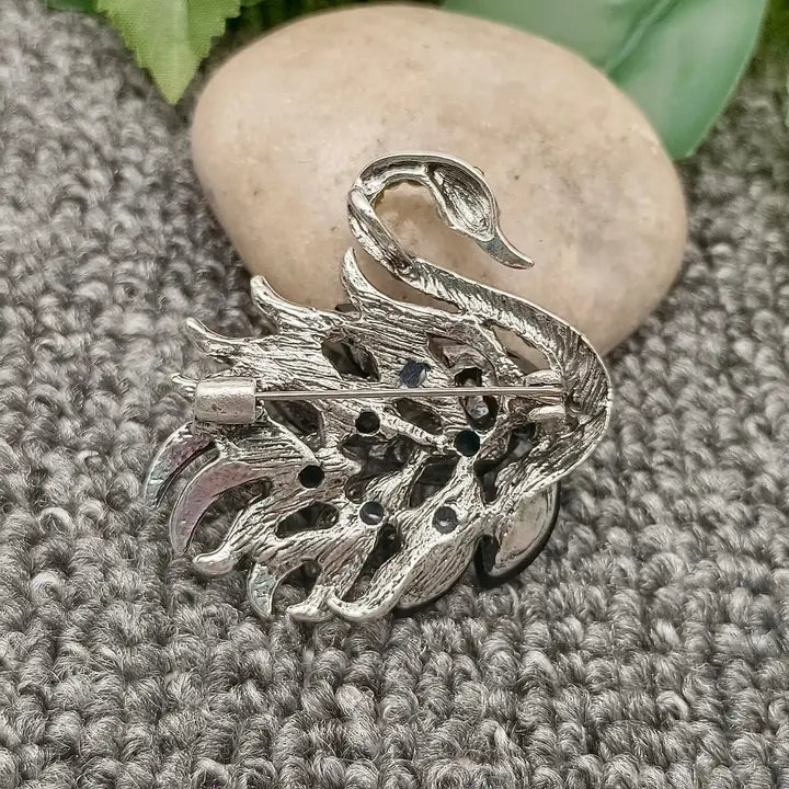 Sparkling Black Swan Brooch