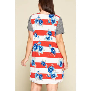 Plus Size Floral Striped Swing Dress