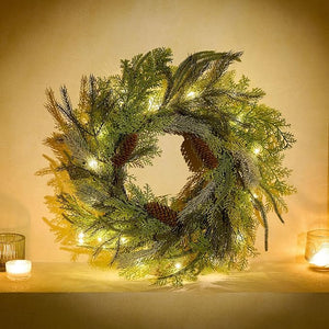 Decorbyhannah Christmas Wreath, 24 inch Prelit Real Touch Norfolk Pine Christmas Wreath for Front Door, Artificial Cypress Christmas Wreath with Lights
