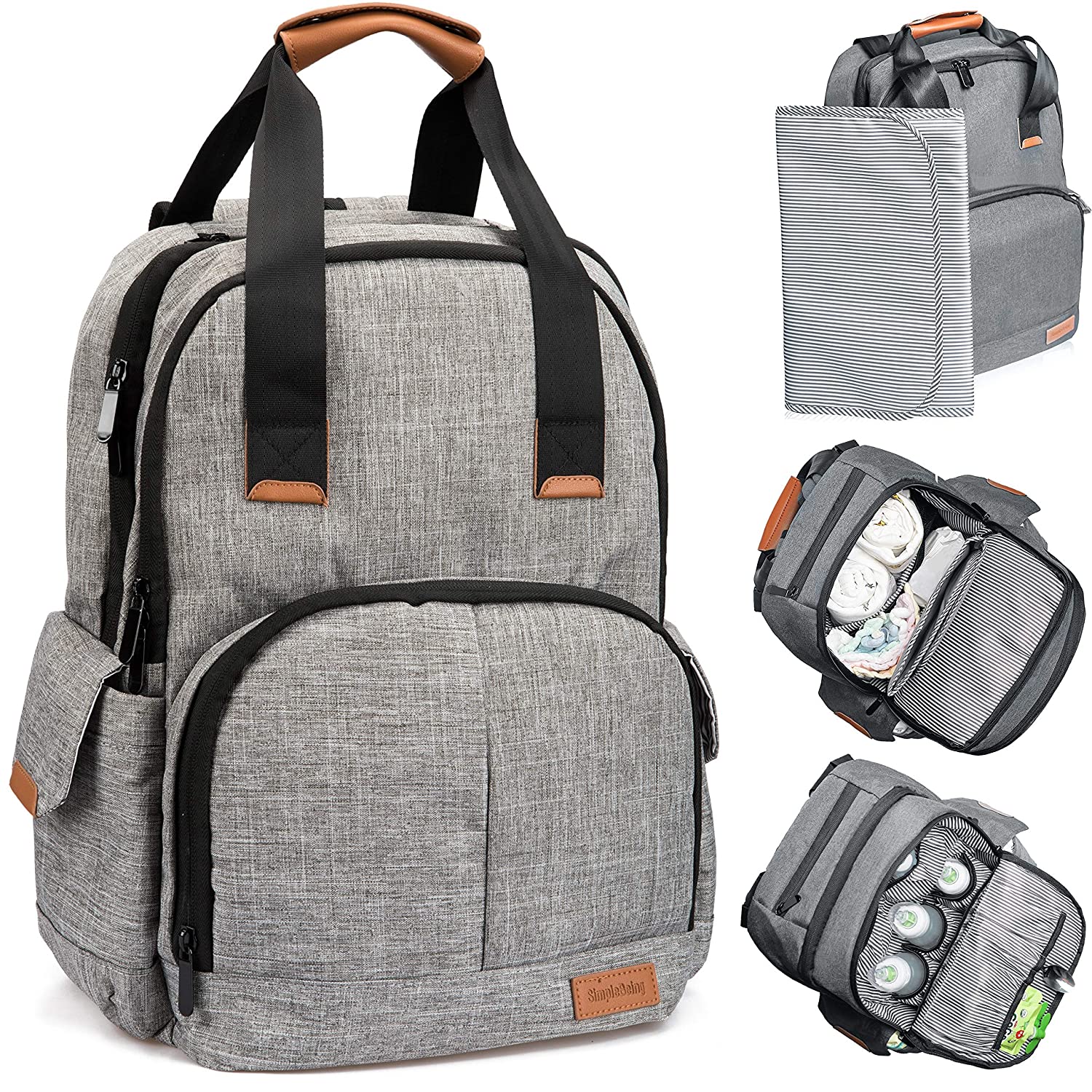 Simple Being Baby Diaper Bag Backpack Cooler, Multi-Function Travel Bags (Grey)