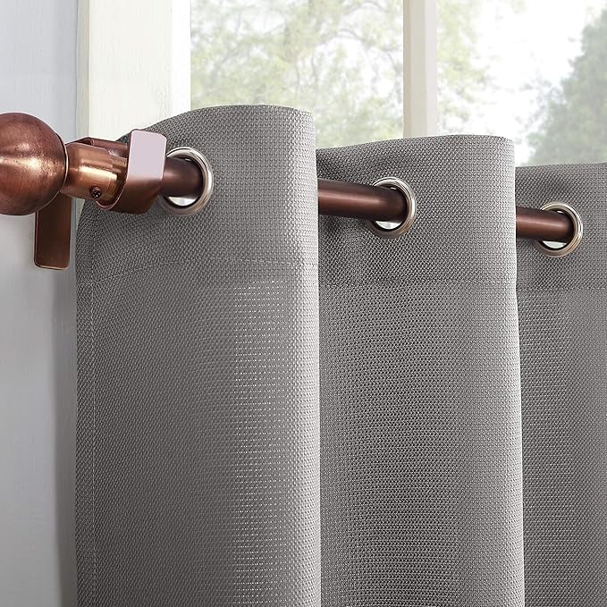 No. 918 Montego Casual Textured Semi-Sheer Grommet Kitchen Curtain Tier Pair, 56" x 24", Nickel
