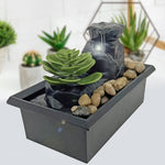 Battery-Operated LED Succulent Tabletop Fountain with Cobblestones