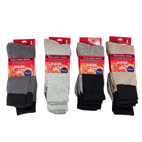 3 Pair Thermal Socks in Assorted Colors and Designs in Size 10-13