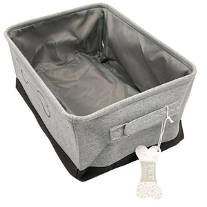 Grey and Black Two Tone Rectangular Pet Storage Bin with White Bone Embroidery