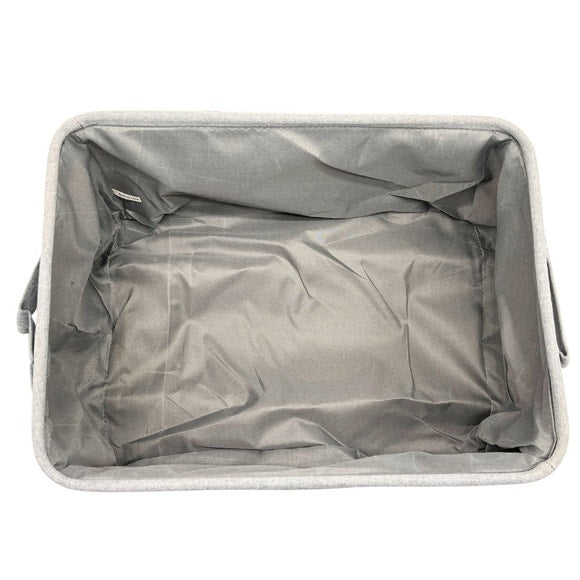 Grey and Black Two Tone Rectangular Pet Storage Bin with White Bone Embroidery