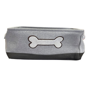 Grey and Black Two Tone Rectangular Pet Storage Bin with White Bone Embroidery