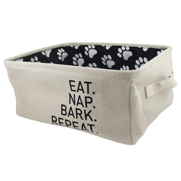 16"x12" Natural Linen Rectangular Pet Storage Bin with Paw Print Patch