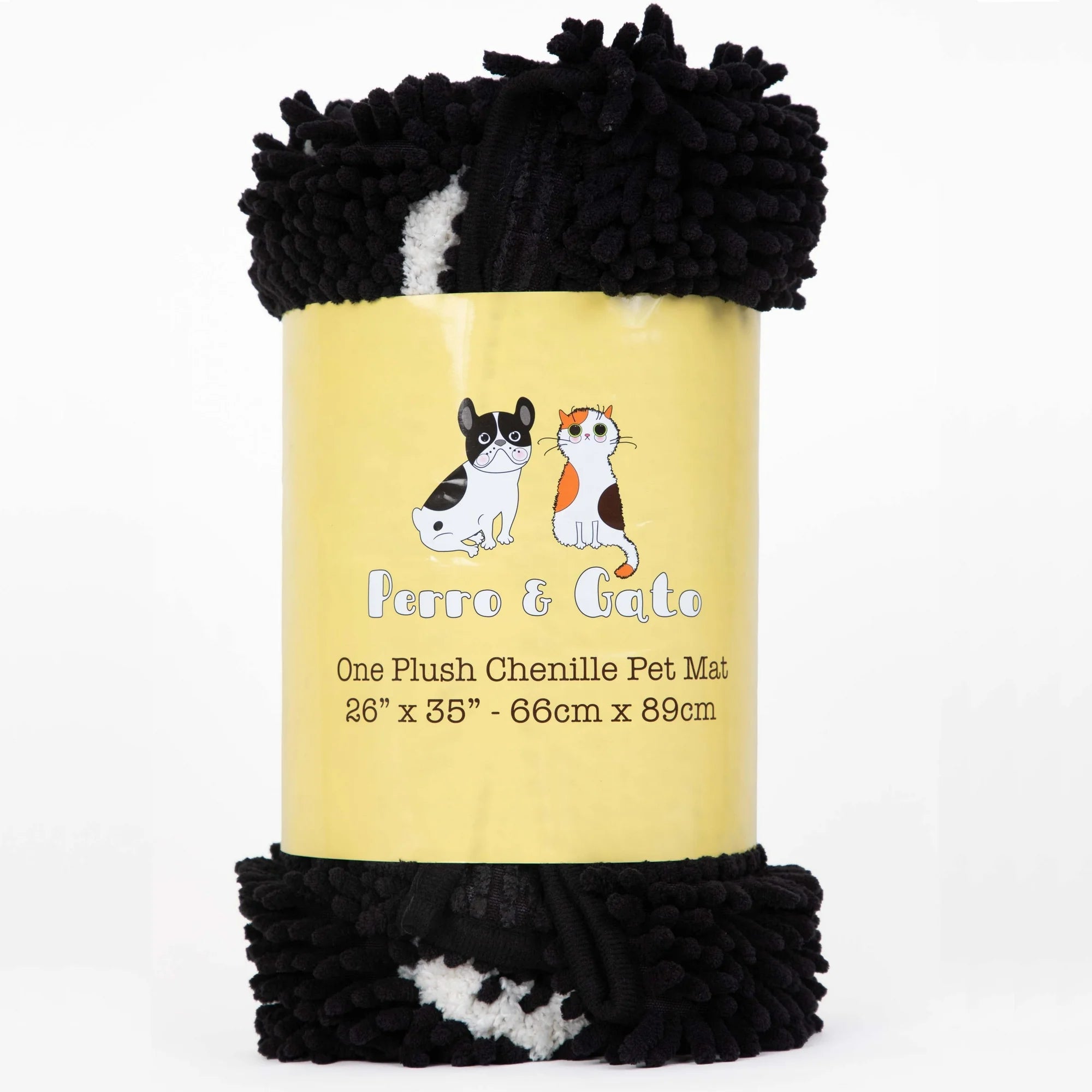 26"x35" Microfiber Chenille Pet Mat w/Paw Prints, Black, 100% Polyester