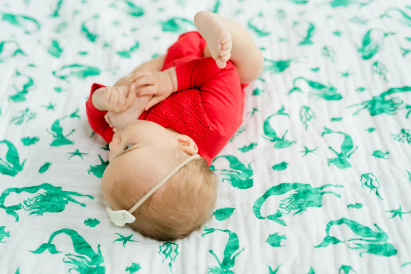 (Mermaid Print) - 100% Organic Muslin Everything Blanket by ADDISON BELLE -47' x 47"