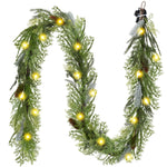 Decorbyhannah Christmas Garland with Lights, Prelit 9ft Lighted Norfolk Pine Garland, Battery Operated Greenery Garland Christmas Decorations for Mantle and Stairs, Home Decor Indoor Outdoor