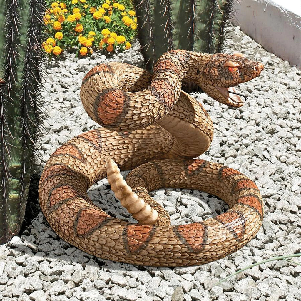 Western Diamond Back Rattlesnake Garden Animal Statue 13" H