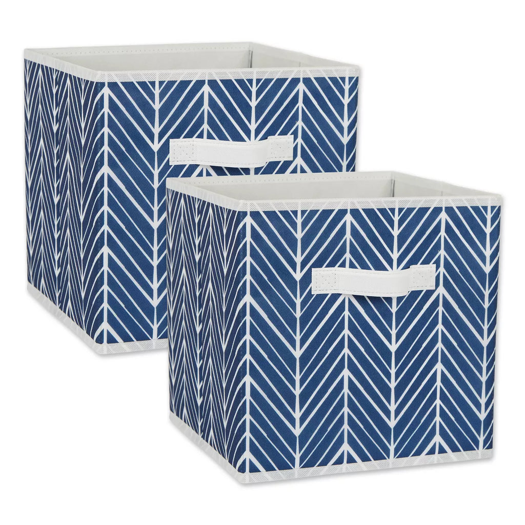 Nonwoven Polyester Cube Herringbone Nautical Blue Square 11X11X11 Set/2