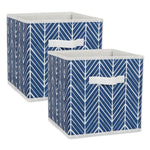 Nonwoven Polyester Cube Herringbone Nautical Blue Square 11X11X11 Set/2