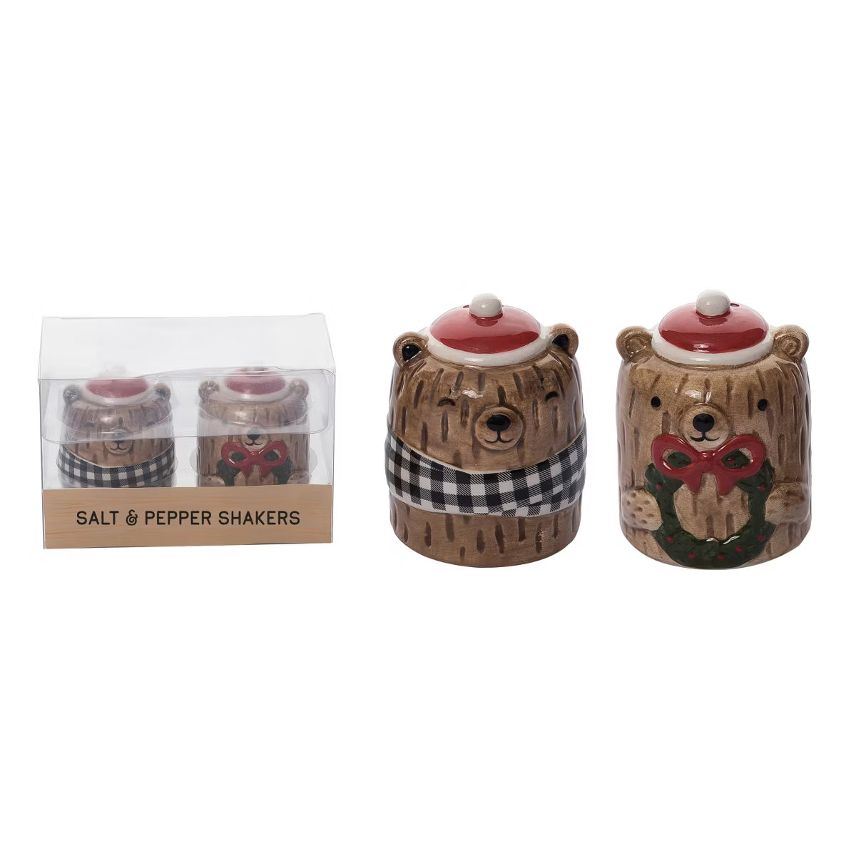 Dolomite 5 in Multicolor Christmas Lodge Bear Salt and Pepper Shaker Set of 2 for Holiday Dining