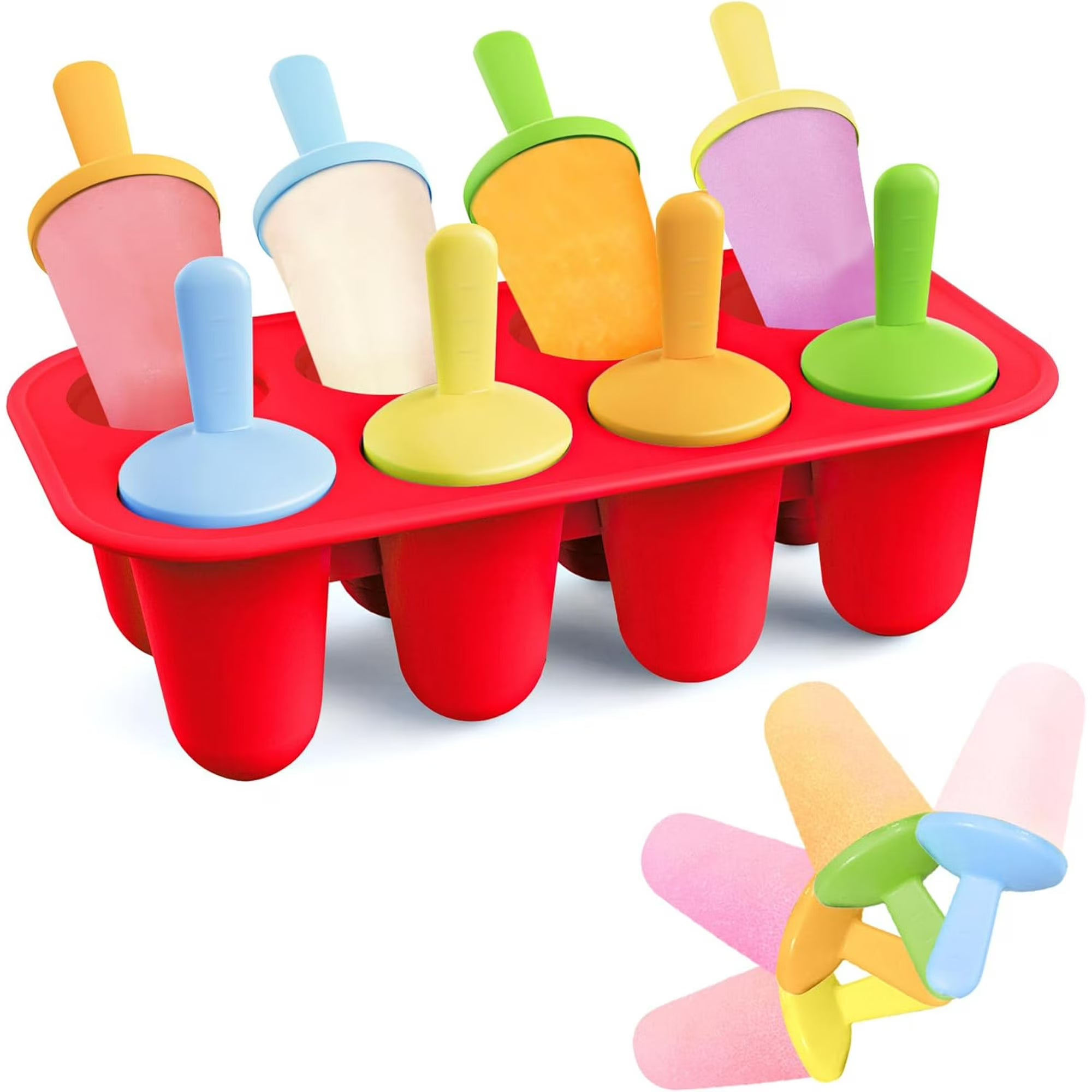 Popsicles Molds Silicone, 8 Pieces BPA-Free Ice Pop Mold, Reusable Mini Toddler Popsicle Molds with Sticks, Homemade Small Popsicle Mold for Kids (Red)