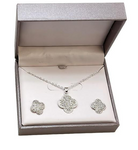 Silver Clover Shaped Necklace and Earring Set