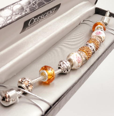 Pandora Inspired Bracelet-Orange, Flowers