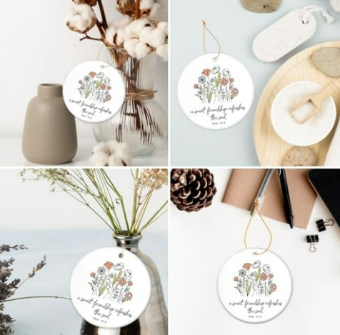 HEXMOZ Friend Christmas Ornament - Christian Friendship Gifts for Women Friends, Best Friends Religious, Inspirational Bible Verse Proverbs 27:9 - A Sweet Friendship Refreshes The Soul Scripture