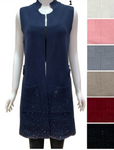 Cashmere Feel Knitwear Vest Cardigan With Rhinestones- Various Colors