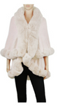 Shawl with Faux Fur Trim-Ivory/Light Brown