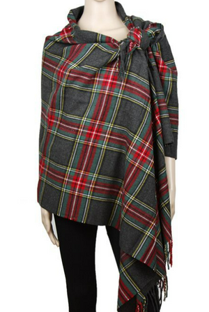 Plaid Cashmere Feel Blanket/Scarf/Shawl-Green/Red/Black